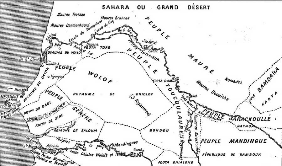 "Carte des peuplades du Sénégal" d'après l'abbé Boilat (1853)